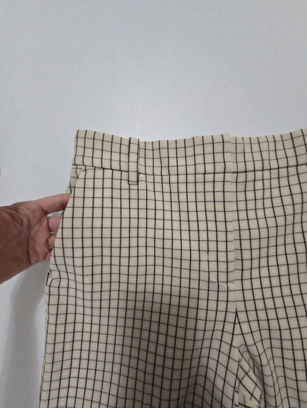 TORY BURCH Checked Cropped Twill Pants Women's 4 Cream Black Office